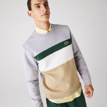 Lacoste Colorblock Fleece Crew Neck Sweatshirt - Mikiny Pánské Béžový / Bílé / Zelene / Šedé | CZ-gJ